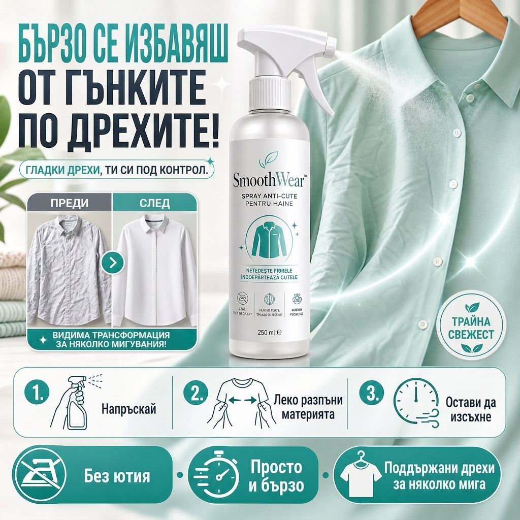 SmoothWear™ – Спрей За Изглаждане На Дрехи